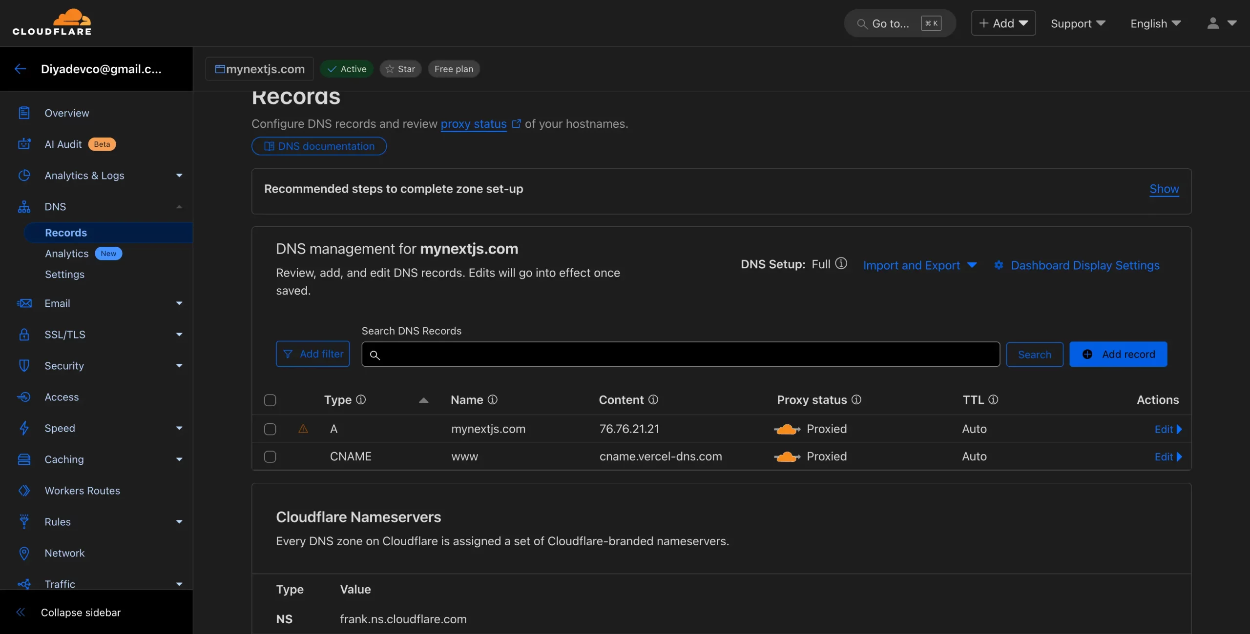 تنظیم DNS در Cloudflare